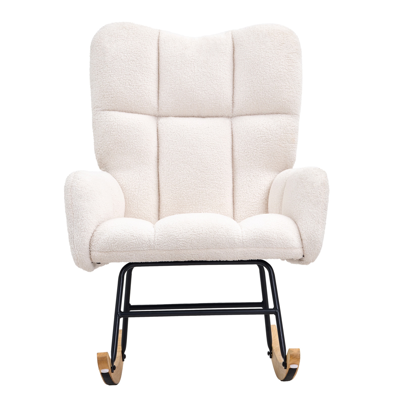 Rocking Chair Nursery, Glider Rocking Chair With Soft Seat And High Backrest, 250 Lbs Weight Capacity Teddy Fabric, Upholstered Glider Rocker Chair For Nursery, Bedroom, Living Room, Ivory White_maomaolike.com